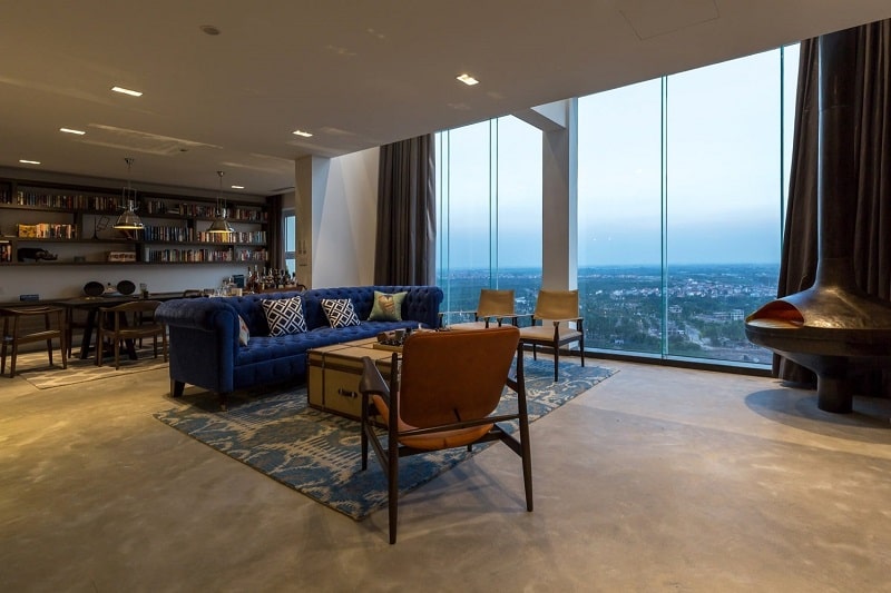 Không gian tổng thể phòng khách Penthouse với view triệu đô